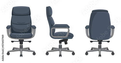 Illustration of Office Chair with Armrests and Adjustable Height Ergonomic Design for Comfort and Support Modern Furniture for Workspace Isolated on White