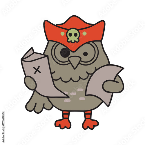 Pirate Owl With Eye Patch And Map