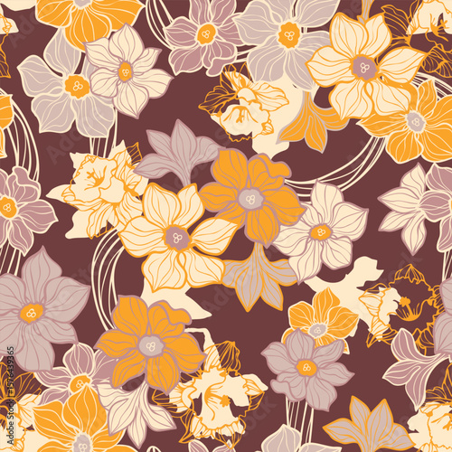 Floral Illustration in Retro Color Palette