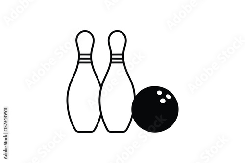 Bowling Pins and Ball Icon in Black and White Featuring a Distinctive Silhouette Style for a Modern and Minimalist Design silhouette
