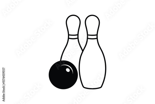 Bowling Ball and Pins Graphic Illustration in Black and White Featuring a Clean Silhouette Style Perfect for Sports Designs silhouette