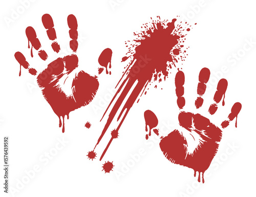 Graphic illustration of bloody handprints and splatter on a white background ideal for horror themes and Halloween designs vector illustration