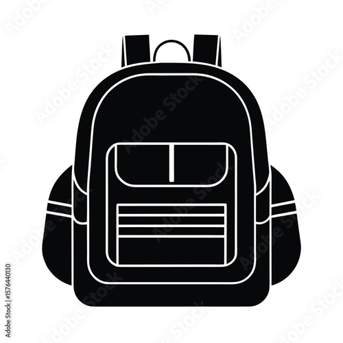 School backpack with straps and pockets silhouette vector illustration
