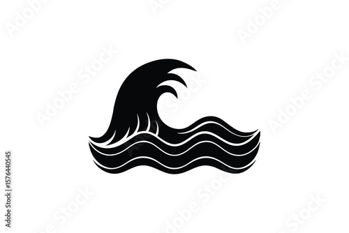 Stylized Ocean Wave Illustration in Black and White Featuring a Simple and Elegant Design in a Silhouette Style silhouette