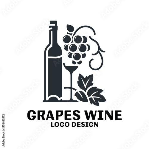 Grapes Wine Vector Logo Design 