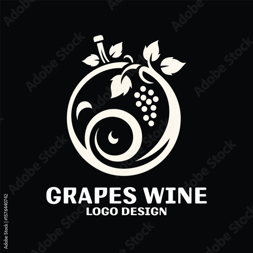 Grapes Wine Vector Logo Design 