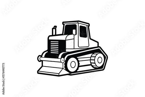 Monochrome Bulldozer Illustration Featuring Bold Lines and a Clean Silhouette Style Perfect for Construction or Transportation Themed Designs silhouette