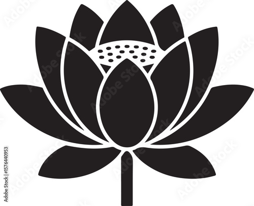 Elegant black lotus flower silhouette with detailed petals and stamen