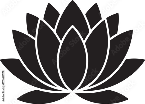 Stylized black lotus flower silhouette with delicate white petal outlines
