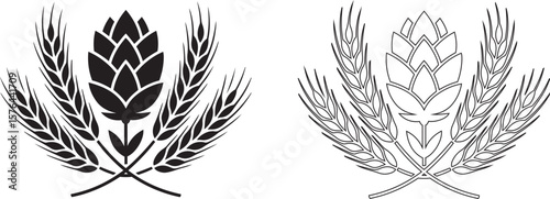 Silhouette vector illustrations of wheat and hops 