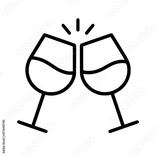 Minimalist Line Drawing Clinking Wine Glasses