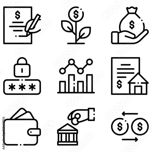 Financial Icons Set Investments and Banking Concepts 
