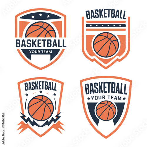 Basketball Team Shield Emblems and Badges Set