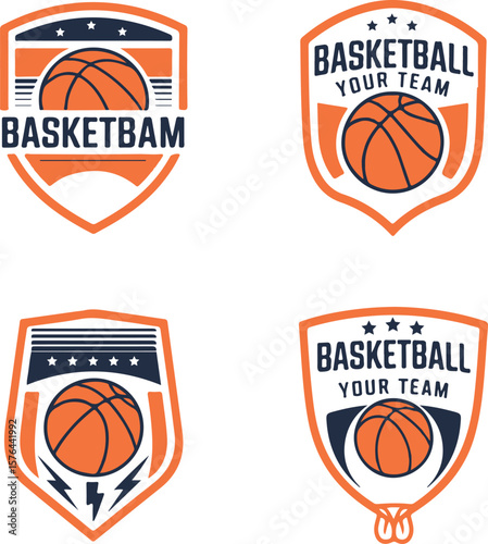 Basketball Team Shield Emblems and Badges Set