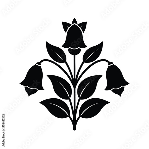 Floral arrangement with bellflower shape silhouette vector illustration
