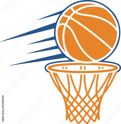 Basketball Slam Dunk Ball Entering Net Illustration