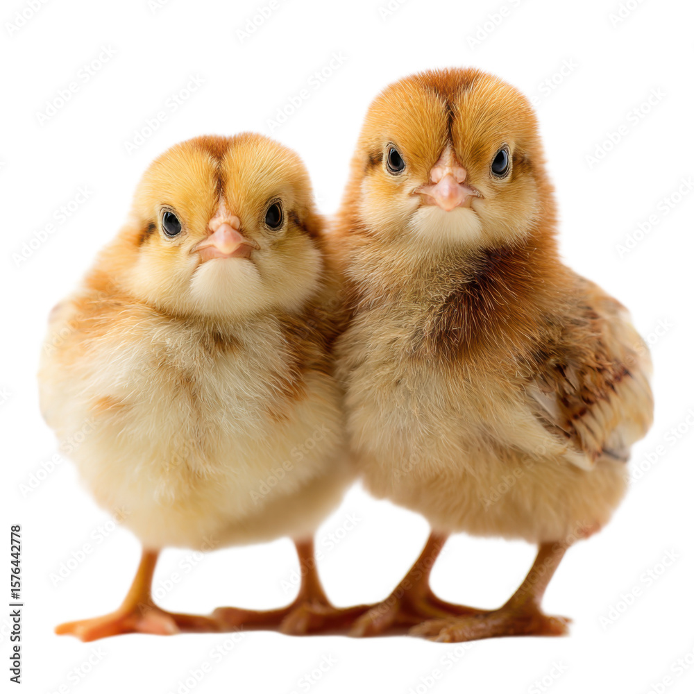 Obraz premium Two baby chicks standing next to each other