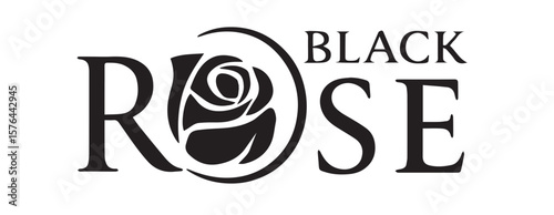 Black rose floral typographic logo vector