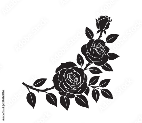 Black roses and leaves floral arrangement botanical bloom