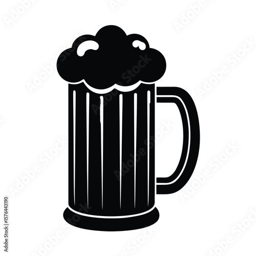 Full beer mug with foam drink silhouette vector illustration