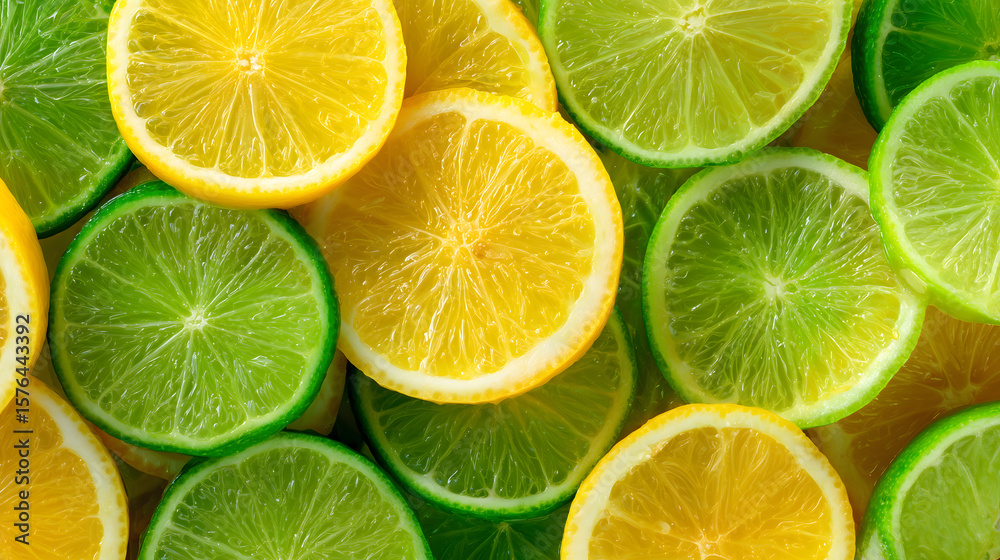 Fototapeta premium Vibrant Lime and Lemon Slices A Refreshing Citrus Background