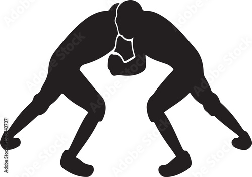 Silhouette illustration of two wrestlers locked in combat, representing athleticism and strength.