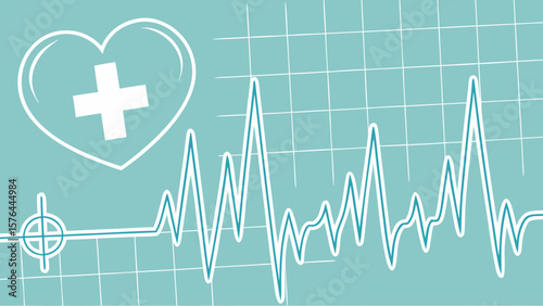 Heart health ekg graph illustration for medical healthcare and cardiology diagnostic 100 bpm concept