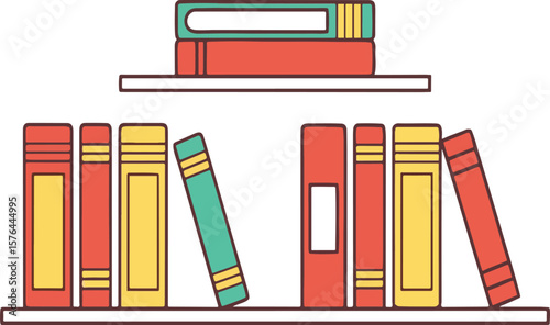 Colorful illustration of bookshelf with books representing knowledge education and reading