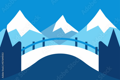bridge connecting two snowy ridges across valley