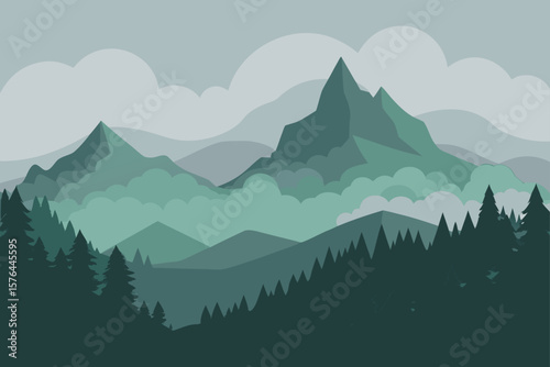 fog creeping up from the forest into the mountains