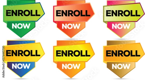 Enroll Now Buttons and Banners Vector Set