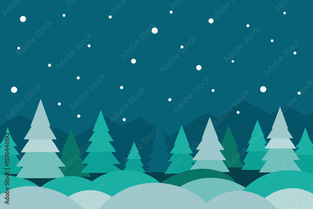 Obraz premium light snow flurries across deep evergreen landscap