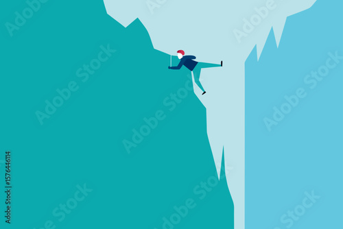 ice climber scaling a frozen waterfall cliff 