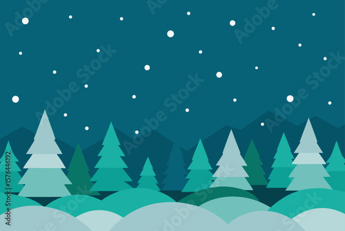  light snow flurries across deep evergreen landscap
