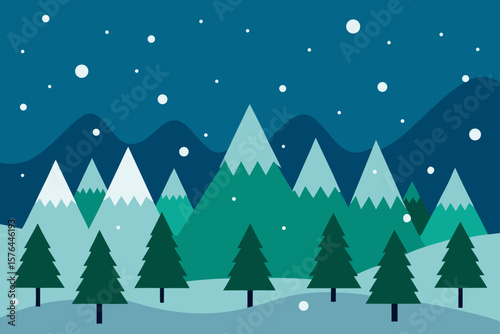  light snow flurries across deep evergreen landscap