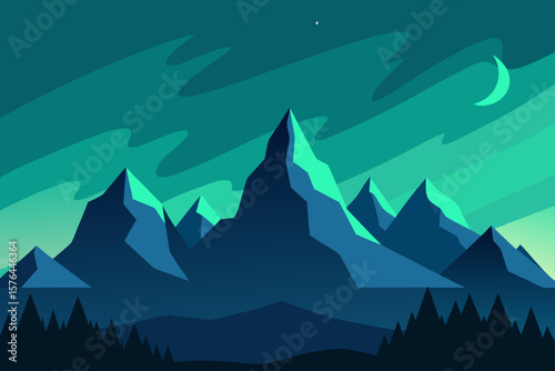 mountain range with northern lights above
