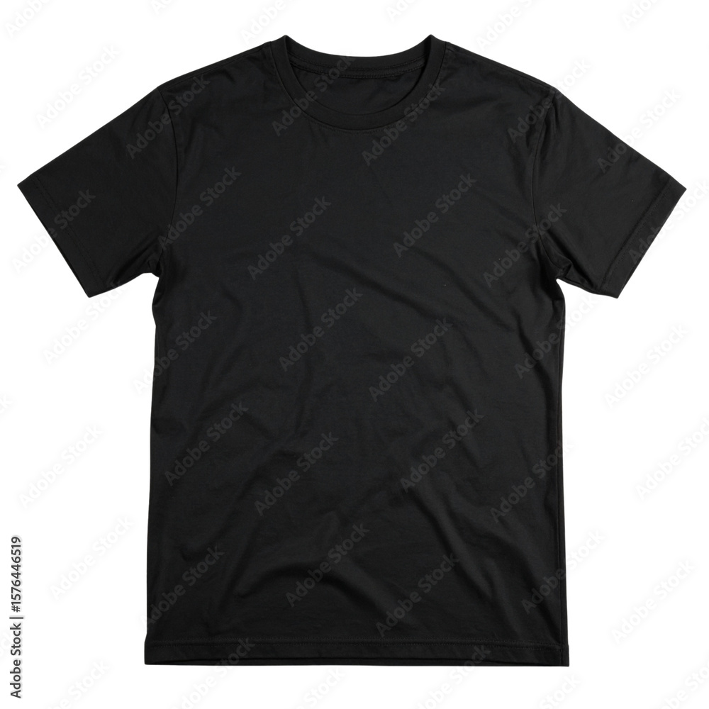 Flat-Lay Black T-Shirt with Minimalist Front Print, Top-Down View, Isolated PNG Flat-Lay Black T-Shirt with Minimalist Front Print, Top-Down View, Isolated PNG