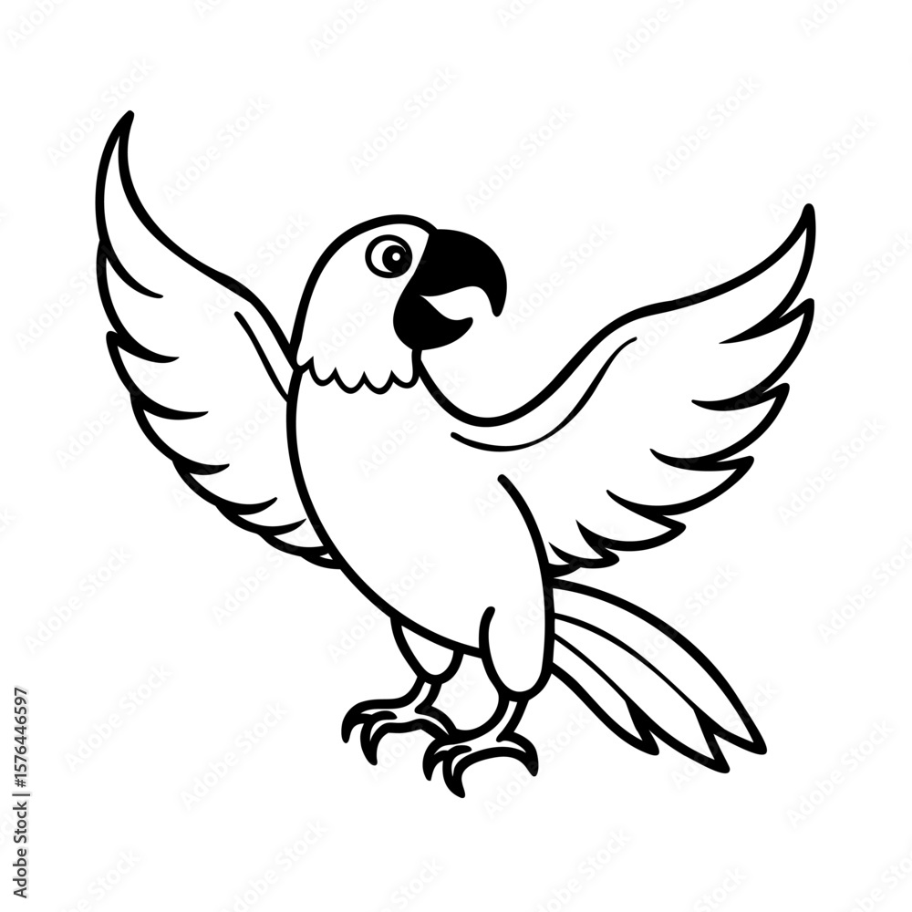 Obraz premium Handdrawn a parrot with open wings on a bird outline