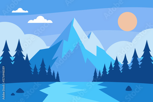 winter landscape with trees and mountains