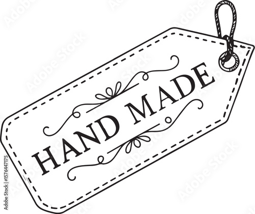 Hand Made or Handmade inscription for label or tag Vector Illustration, Sketch Drawing Line Linear Symbol Icon Engraving Coloring Book, Hand-drawn Black and White Isolated