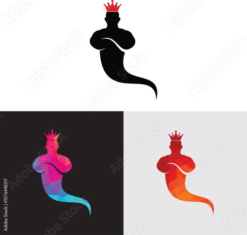 king genie logo vector illustration. Crown jin logo