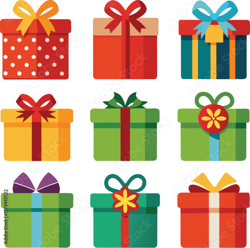 Christmas gift box Icons vector bundle Set  silhouette bundle set vector A collection of 9 black gift box silhouettes in including jumping, standing, sitting, and digital use with white background 
