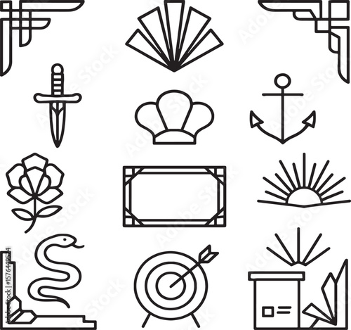 black and white icons set