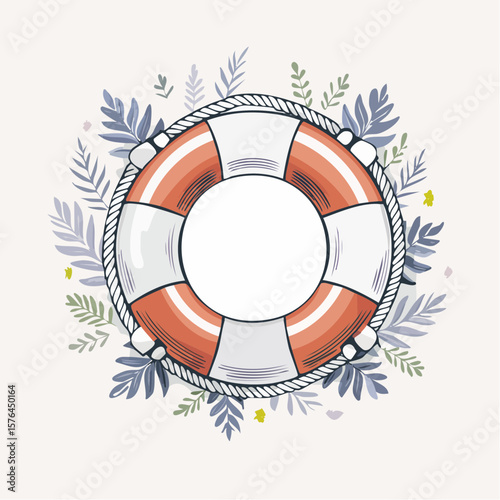 stylized lifebuoy icon in line-art style symbolizing seaside safety, summer rescue, and nautical adventure
