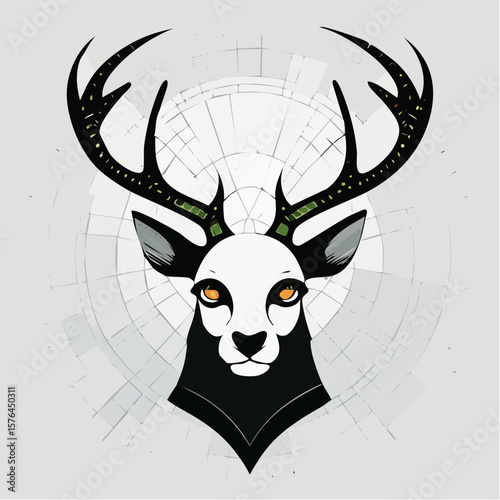 stylized reindeer head icon in elegant line art representing winter wilderness, festive folklore, and seasonal spirit