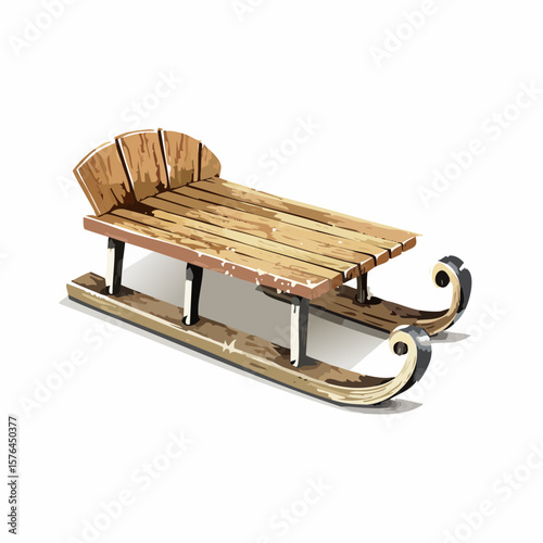 stylized wooden sled icon in flat design representing nostalgic winter fun and classic seasonal charm