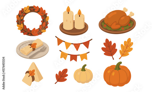 Charming thanksgiving decor elements collection for festive seasonal celebration and design