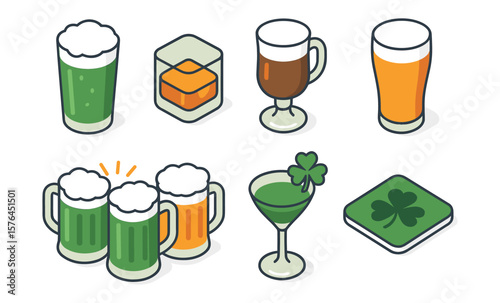 St. patrick’s day drink icons set for festive design