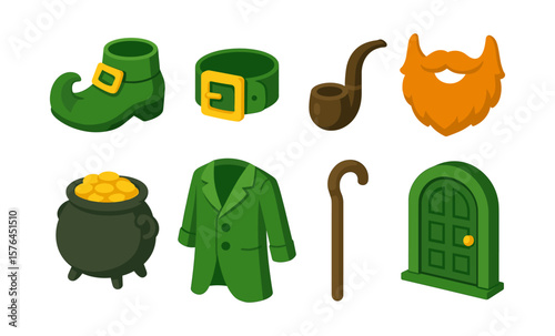 St. patrick's day leprechaun icons collection for festive designs