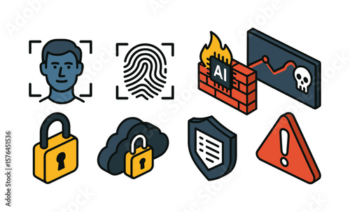 Cybersecurity elements with isometric icons for technology and data protection